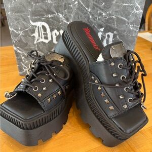 Demonia Black Studded Platform Sandals